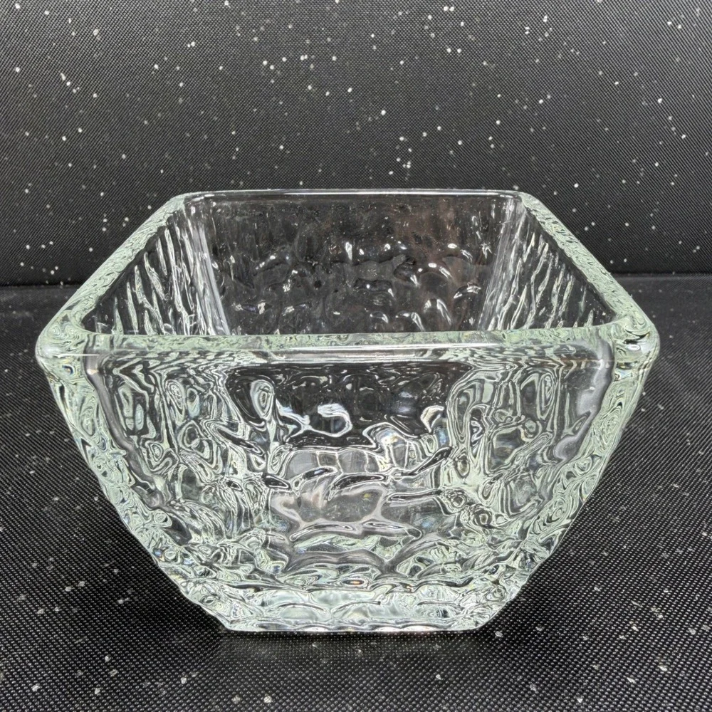 Disaronno Square Hammered Texture Rocks Glasses Bowl Dish Set of 2 Clear Barware